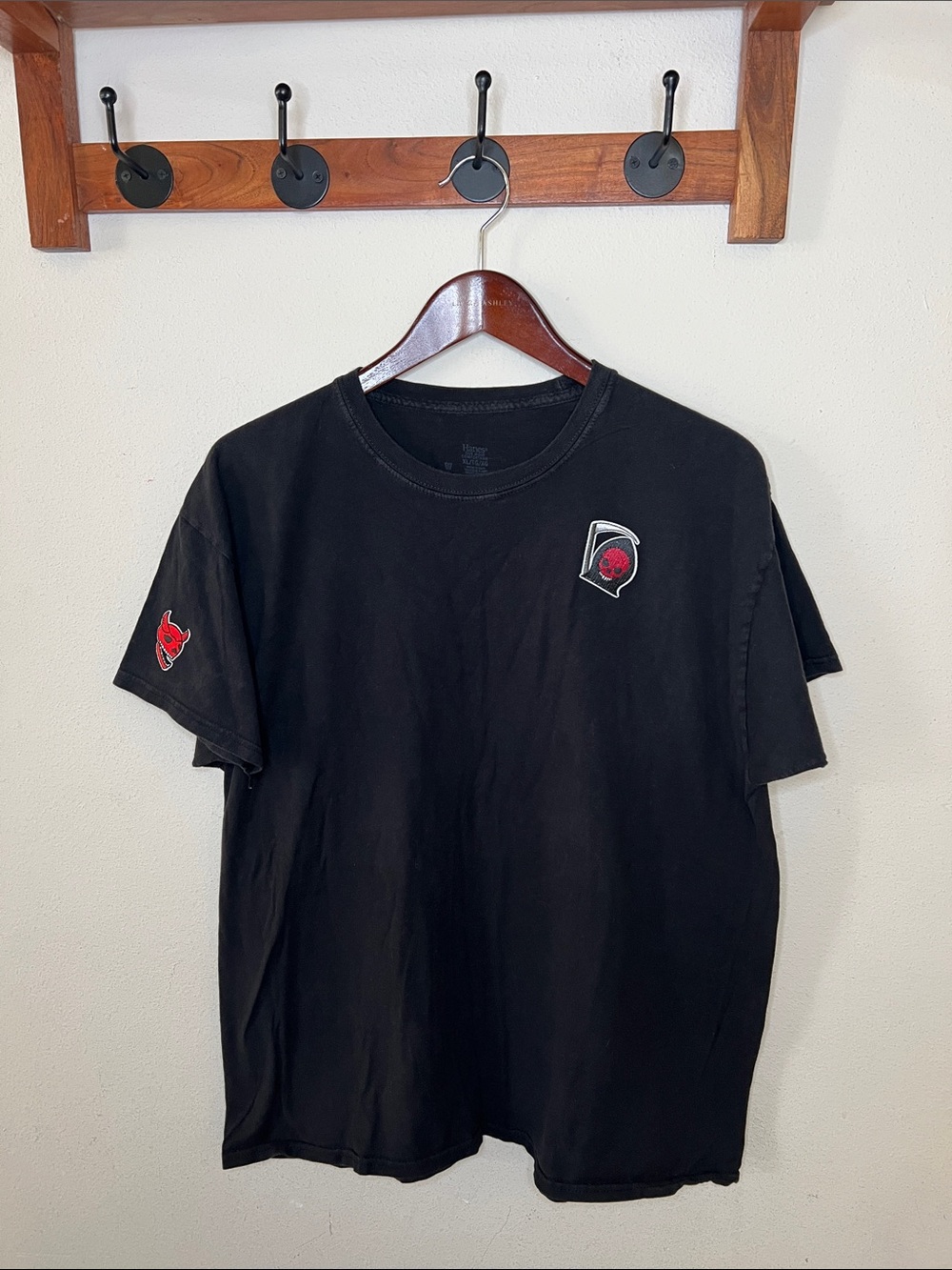 Grim Reaper Skull Patch T-Shirt Black Sz XL Skater